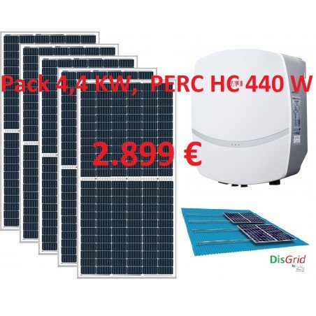 Pack Conexión a Red 4,4 KW: 10 modulos PERC HC 440 W + Inversor SAJ R5 4KW + Estructura coplanar