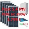 Pack Conexión a Red 5,4 KW: 12 modulos PERC HC 450 W + Inversor Híbrido Huawei L1 5KW + Estructura coplanar