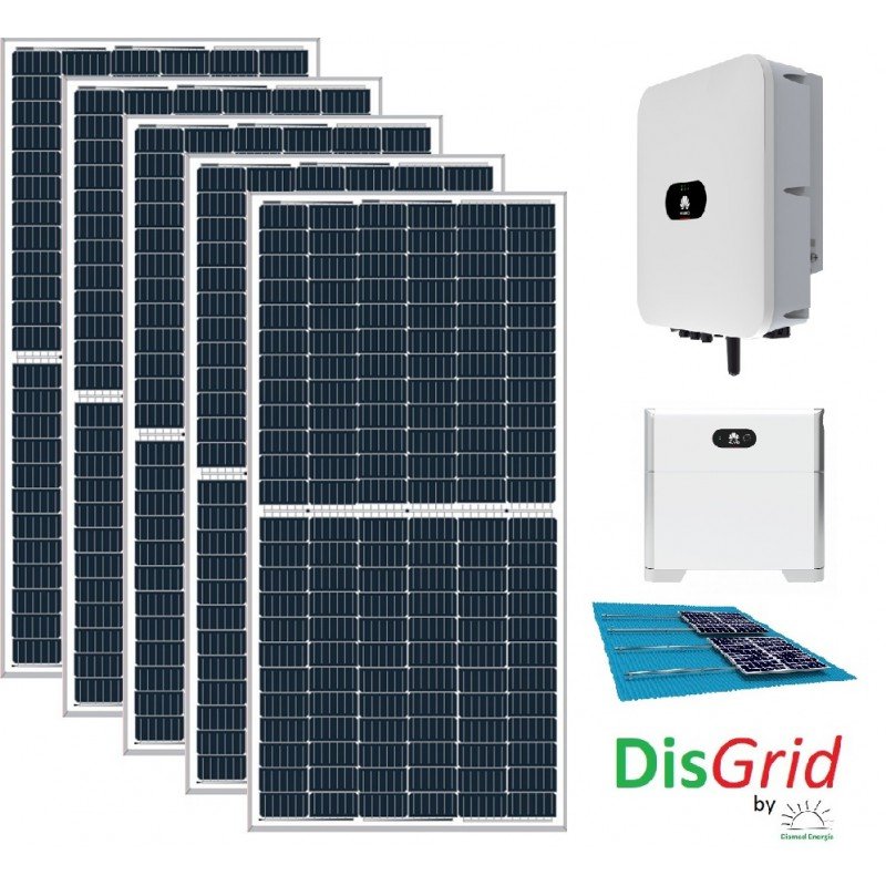 Pack Conexión a Red 6,3 KW con baterías: 14 modulos 450 W + Inversor Híbrido Huawei 5KW + Estructura + Batería Litio 5 KW