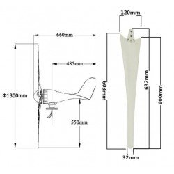 Aerogenerador DWP 620 max 650W 12/24/48 V, disponible con 3 y 5 Aspas.