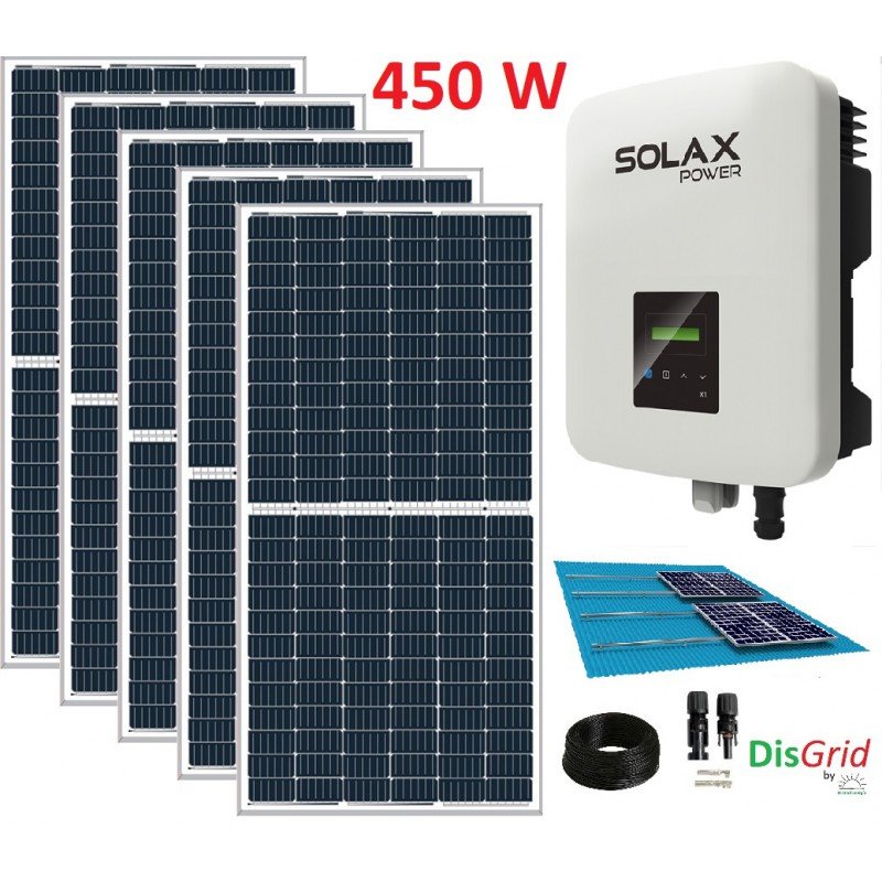 Pack Conexión a Red 4,5 KW: 10 modulos Longi 450 W + Inversor Solax Boost X1-4.2T de 4200 VA + Estructura coplanar + Pocket Wifi